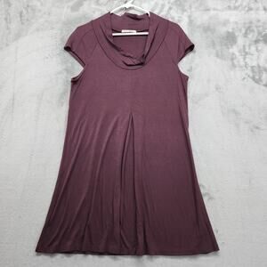 RBR Red Beans & Rise Dress Size M Purple Maroon Cowl Neck Cap Sleeve Front Pleat